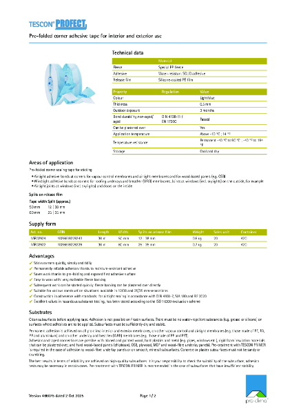 Pro Clima Tescon Profect Technical Datasheet
