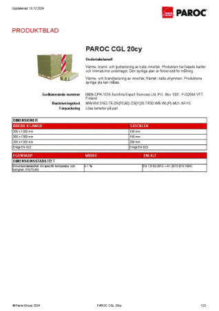 PAROC CGL 20cy Produktblad | Paroc AB | Lattira Source