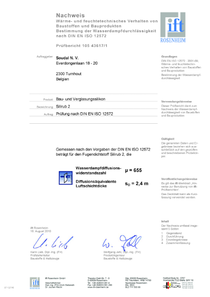 Water Vapor Diffusion Factor Test Report - Silirub 2