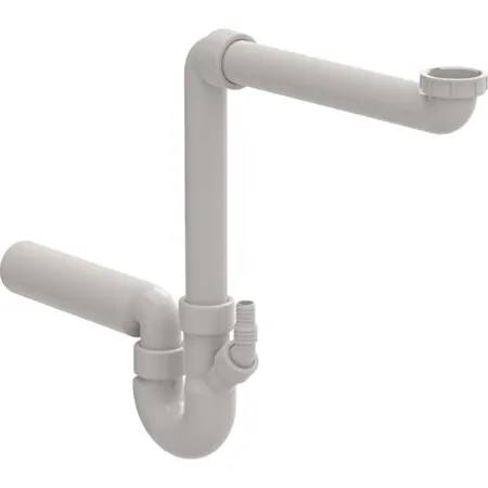 Geberit double-chamber trap for kitchen sink, with angled hose connector, horizontal outlet