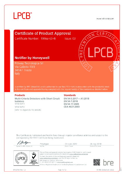 NFXI-SMT2 & NFXI-SMT3 EN54 Certificate of Approval