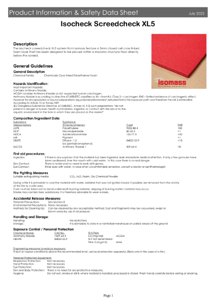 Isocheck Screedcheck XL5 - Safety Data Sheet