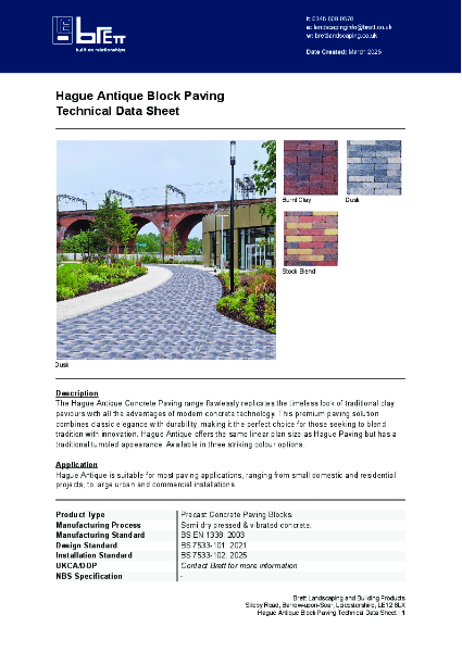 Hague Antique Block Paving Datasheet