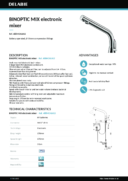 488MCHLH15 BINOPTIC Deck-Mounted Mixer Tap