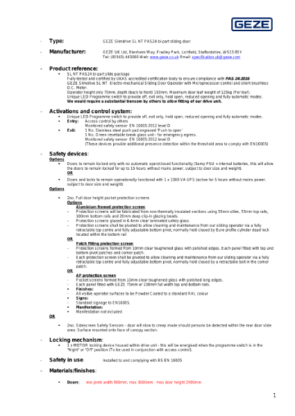 GEZE Slimdrive SL NT PAS24 bi-part sliding doors