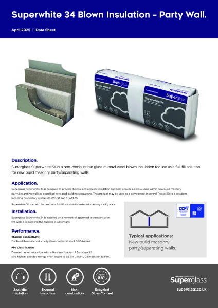 Superglass Superwhite 34 Blown Insulation - Party Wall - Datasheet