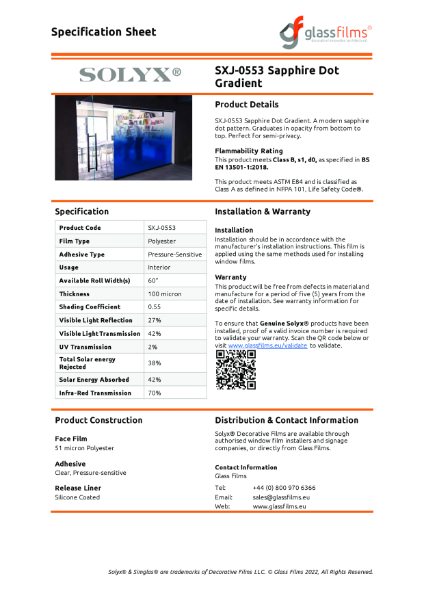 SXJ-0553 Sapphire Dot Gradient Specification Sheet