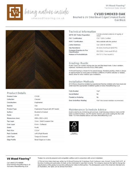 CV103 SMOKED OAK I Technical Datasheet