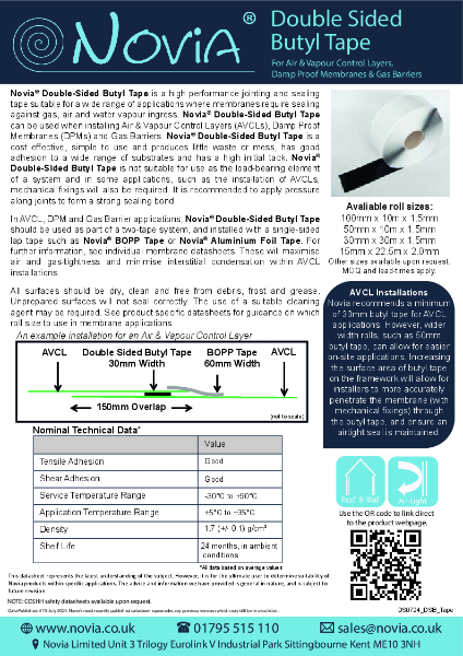 Novia Double Sided Butyl Tape Datasheet