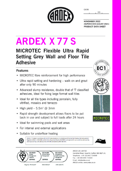ARDEX X 77 S Datasheet