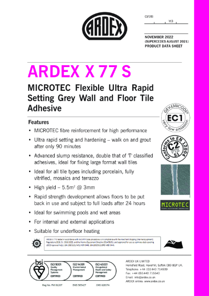 ARDEX X 77 W S Datasheet