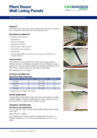 CMS Danskin Acoustics Plant Room Wall Lining TDS - issue 17 04 2026