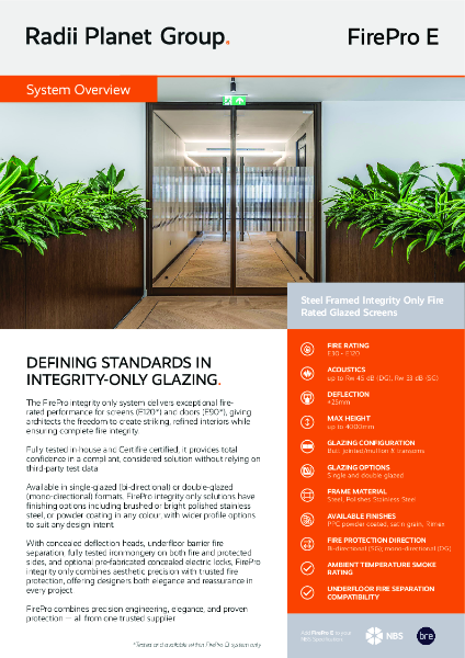 FirePro E Fire Rated System - Radii Planet Group Data Sheet 2025 v1.01