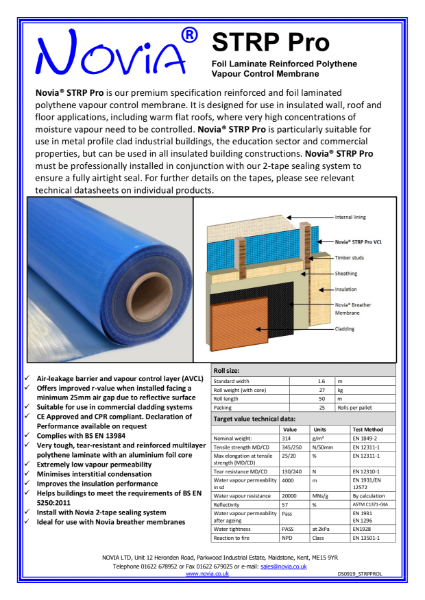 Novia STRP Pro High Performance Reinforced Foil Vapour Barrier Datasheet