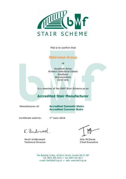 BWF Stair Scheme Certificate