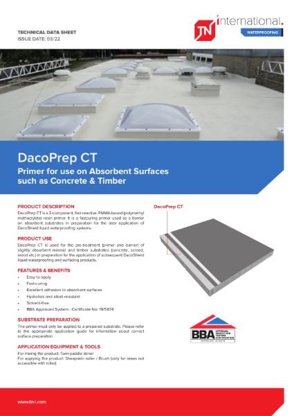 TNi DacoPrep CT - Primer for use on Absorbent Surfaces such as Concrete & Timber - Datasheet
