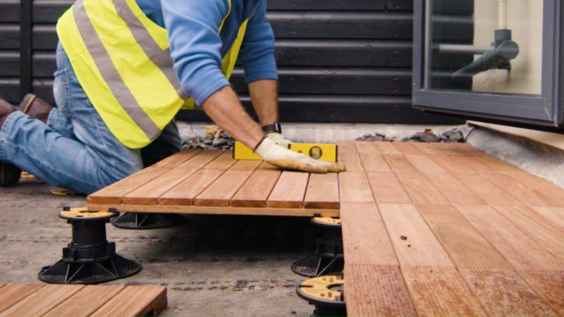 hardwood Timber Tiles with self-levelling pedestals on terrace