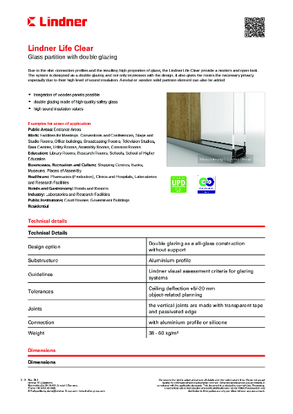 Lindner Life Clear - Data sheet