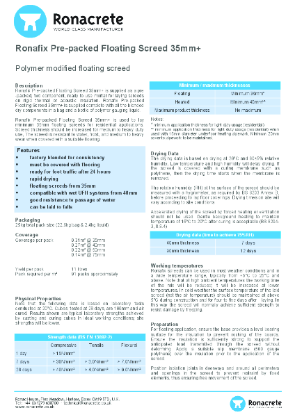 Ronafix Pre-packed Floating Screed 35mm+