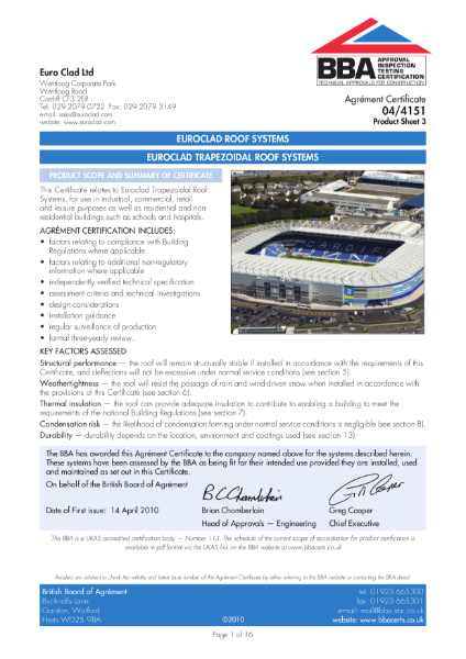 04/4151 Euroclad Trapezoidal Roof Systems