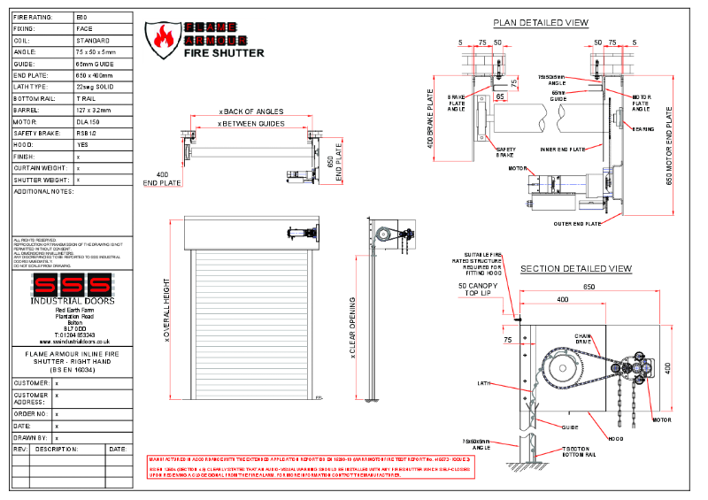 Flame Armour Fire Shutter - Inline RH Masonry