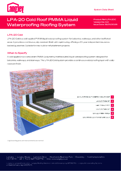 LPA-20 Cold Roof PMMA Liquid
Waterproofing Roofing System Data Sheet