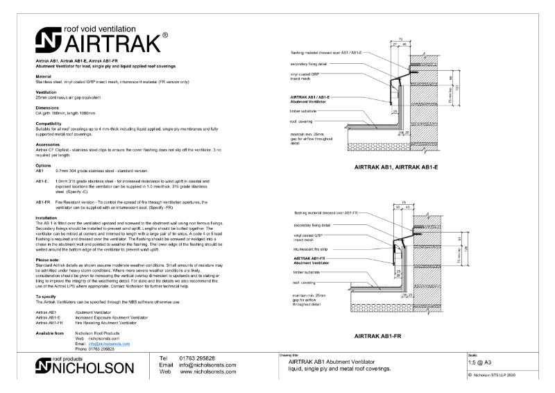 AIRTRAK AB1 Technical Data Sheet