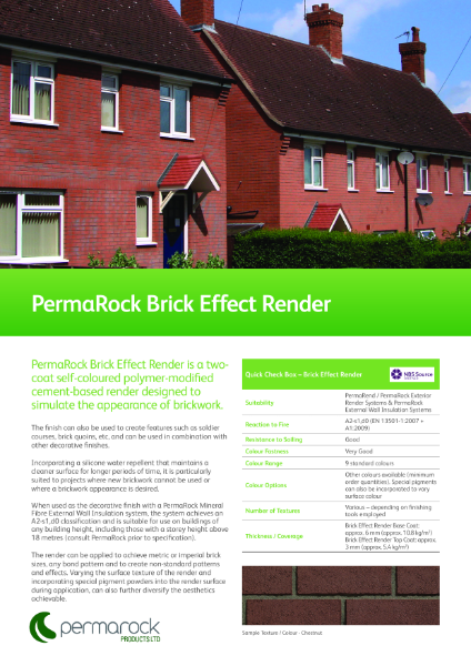 Permarock Brick Effect Render (two-coat self-coloured polymer-modified cement-based render used to replicate brickwork)