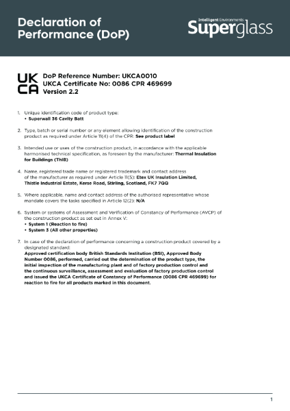 Declaration of Performance (DoP) - Superwall 36 Cavity Batt - UKCA