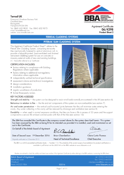 Piterak Slim BBA Certificate