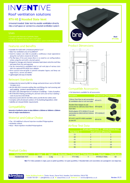 Hooded Slate Vent Datasheet