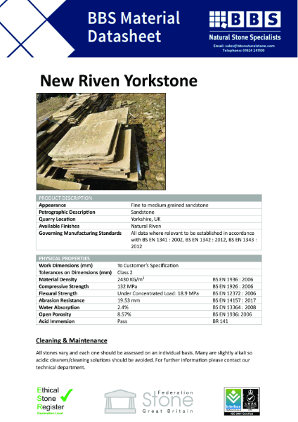 BBS New Riven Yorkstone - Technical Data