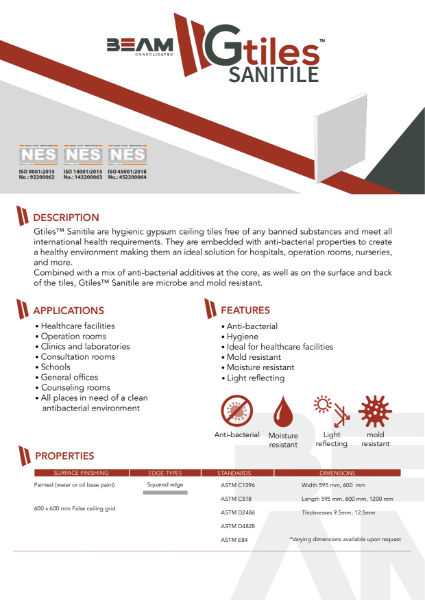 Gtiles Sanitile Technical Data Sheet