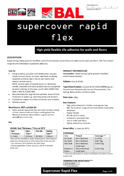 BAL Supercover Rapid Flex Technical Datasheet