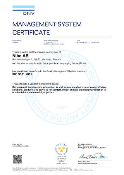 NIBE AB ISO 9001:2015