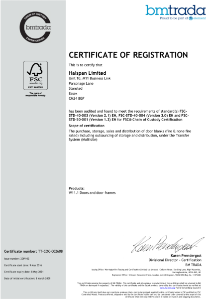 Halspan FSC Chain of Custody Certificate