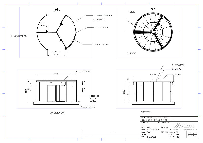 Boon Edam Orbit Trisens | Revolving Sliding Door Drawing 2
