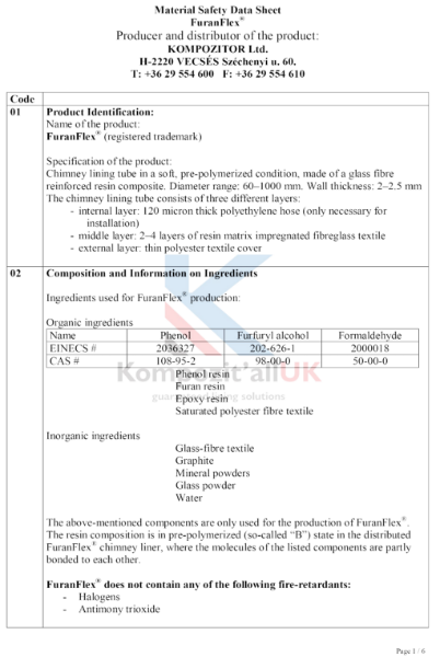 FuranFlex Material Safety Data Sheet