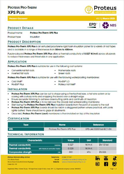 Product Data Sheet - Proteus Pro-Therm XPS Plus