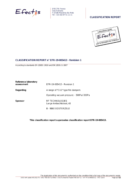 Classification report acc. to EN 13501-3