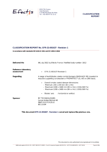 Classification report acc. to EN 13501-4