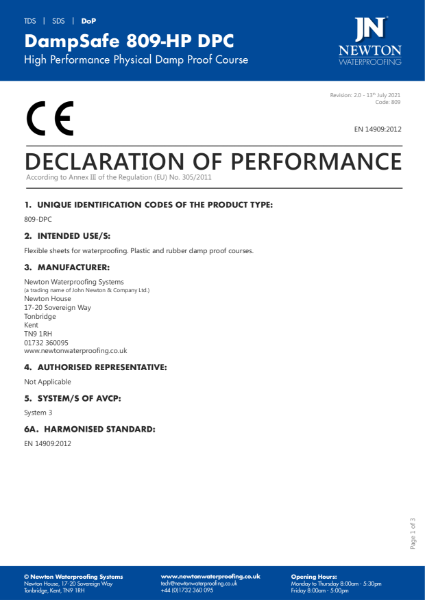 DampSafe 809 Declaration of Performance