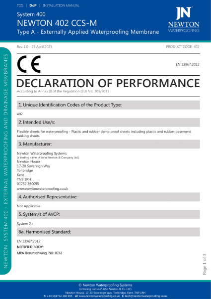 HydroBond 402-CCSM DoP