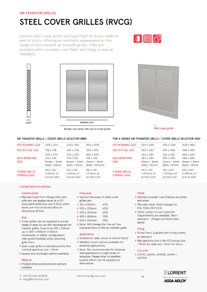 Steel cover grille NVCG datasheet