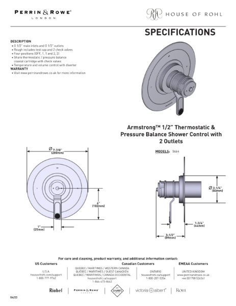 Armstrong™ 1/2” Thermostatic & Pressure Balance Shower Control with 2 Outlets