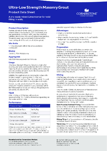 Ultra-Low Strength Grout - Product Datasheet
