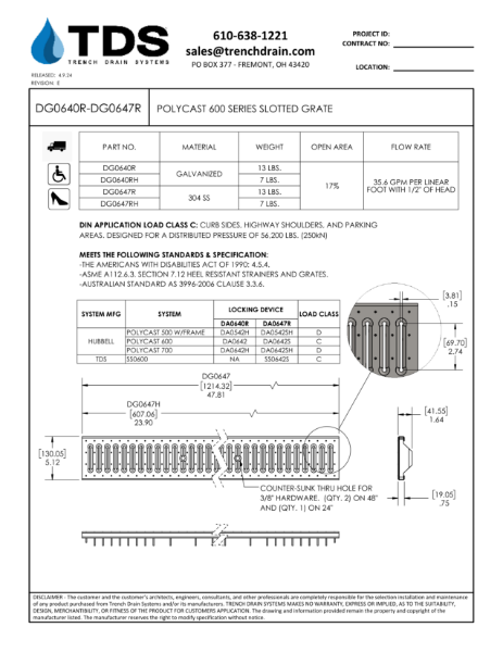 Polycast Reinforced Perforated Grate - DG0646R-DG0657R