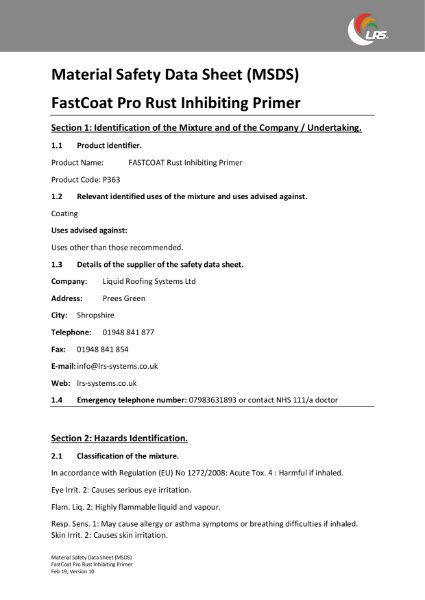 MSDS - FastCoat Pro - Rust Inhibiting Primer