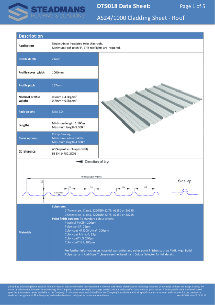 AS24 Cladding Sheet - Roof