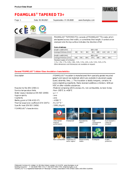 FOAMGLAS® T3+ Tapered Product Data Sheet